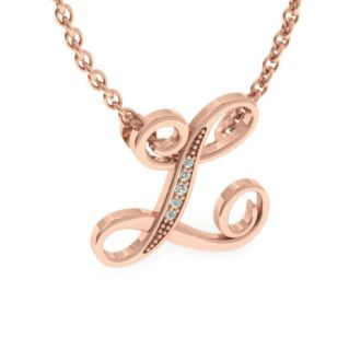 Letter L Diamond Initial Necklace In Rose Gold With 6 Diamonds