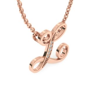 Letter L Diamond Initial Necklace In Rose Gold With 6 Diamonds