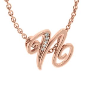 Letter N Diamond Initial Necklace In Rose Gold With 6 Diamonds