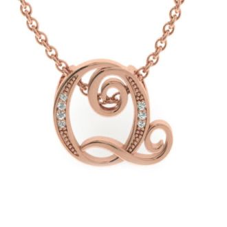 Letter Q Diamond Initial Necklace In Rose Gold With 6 Diamonds