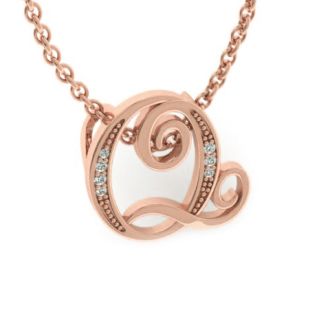 Letter Q Diamond Initial Necklace In Rose Gold With 6 Diamonds