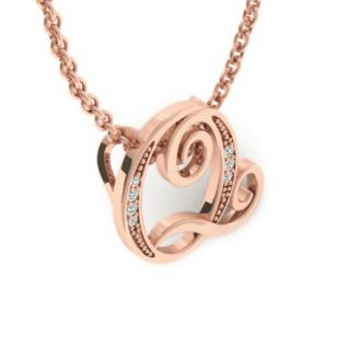 Letter Q Diamond Initial Necklace In Rose Gold With 6 Diamonds