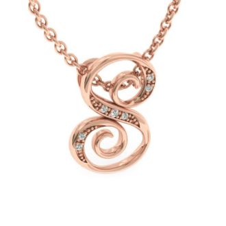 Letter S Diamond Initial Necklace In Rose Gold With 6 Diamonds