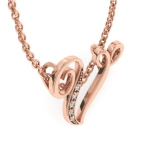 Letter V Diamond Initial Necklace In Rose Gold With 6 Diamonds