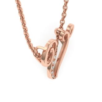 Letter V Diamond Initial Necklace In Rose Gold With 6 Diamonds
