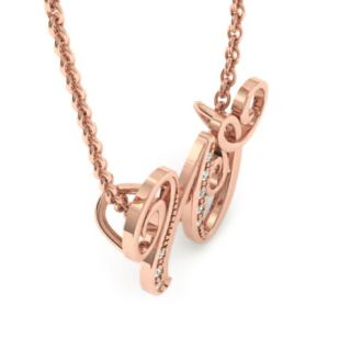 Letter W Diamond Initial Necklace In Rose Gold With 6 Diamonds