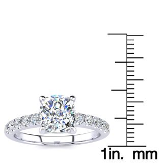 1 3/4 Carat Traditional Diamond Engagement Ring with 1 1/2 Carat Center Cushion Cut Solitaire In White Gold 