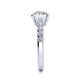 2.30 Carat Traditional Diamond Engagement Ring with 2 Carat Center Cushion Cut Solitaire In White Gold
