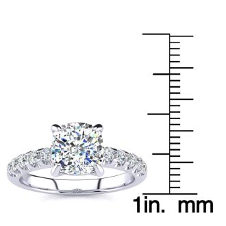 2.30 Carat Traditional Diamond Engagement Ring with 2 Carat Center Cushion Cut Solitaire In White Gold

