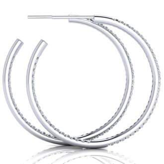 14K White Gold 1 Carat Diamond Three Quarter Hoop Earrings