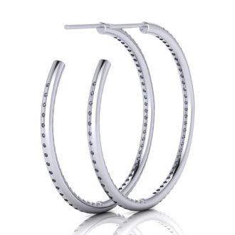 14K White Gold 1 Carat Diamond Three Quarter Hoop Earrings