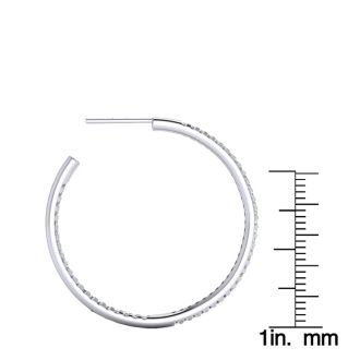 14K White Gold 1 Carat Diamond Three Quarter Hoop Earrings