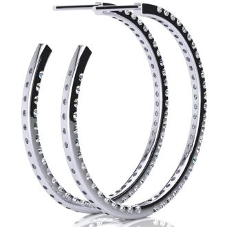 14K White Gold 2 Carat Diamond Three Quarter Hoop Earrings