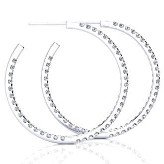 14K White Gold 2 Carat Diamond Three Quarter Hoop Earrings