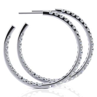 14K White Gold 3 Carat Diamond Three Quarter Hoop Earrings