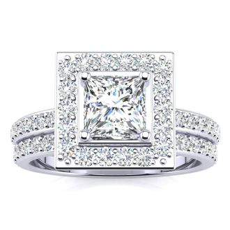 2 Carat Princess Cut Halo Diamond Bridal Set in 14k White Gold