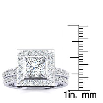 2 Carat Princess Cut Halo Diamond Bridal Set in 14k White Gold