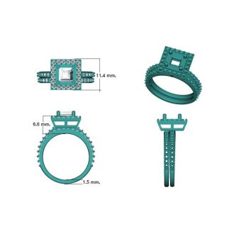 2 Carat Princess Cut Halo Diamond Bridal Set in 14k White Gold