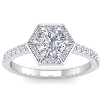 1 1/2 Carat Halo Diamond Engagement Ring In 14 Karat White Gold