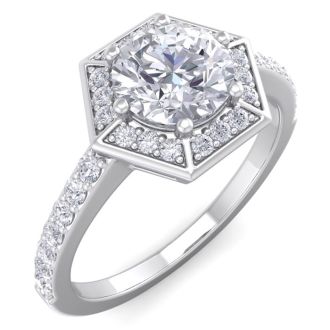 1 1/2 Carat Halo Diamond Engagement Ring In 14 Karat White Gold