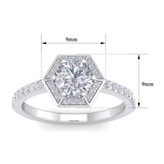 1 1/2 Carat Halo Diamond Engagement Ring In 14 Karat White Gold