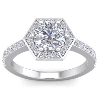 2 Carat Halo Diamond Engagement Ring In 14 Karat White Gold
