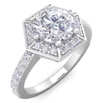 2 Carat Halo Diamond Engagement Ring In 14 Karat White Gold
