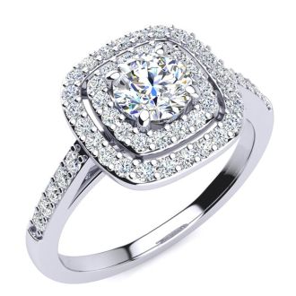 1 Carat Double Halo Diamond Engagement Ring in 14k White Gold