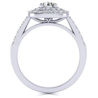 1 Carat Double Halo Diamond Engagement Ring in 14k White Gold