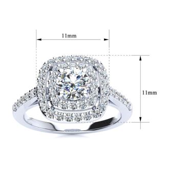 1 Carat Double Halo Diamond Engagement Ring in 14k White Gold