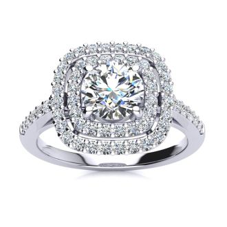1 1/2 Carat Double Halo Diamond Engagement Ring in 14k White Gold 