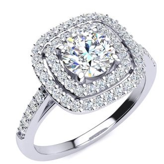 1 1/2 Carat Double Halo Diamond Engagement Ring in 14k White Gold 