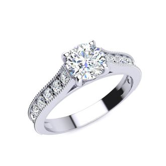 1 1/2 Carat Round Diamond Engagement Ring With 1 Carat Center Diamond In 14K White Gold