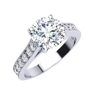 2 Carat Round Diamond Engagement Ring With 1 1/2 Carat Center Diamond In 14K White Gold