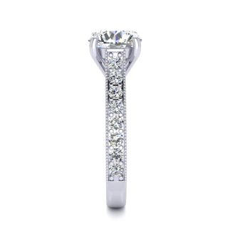 2 Carat Round Diamond Engagement Ring With 1 1/2 Carat Center Diamond In 14K White Gold