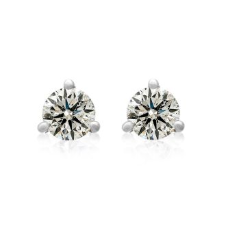 Almost 3/4 Carat Round Diamond Stud Earrings in 14 Karat White Gold with Martini Setting