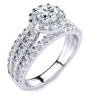 1 1/2 Carat Round Halo Diamond Engagement Ring in 14 Karat White Gold