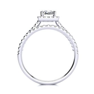 1 Carat Elegant Princess Cut Halo Diamond Engagement Ring In 14 Karat White Gold