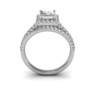 1 1/2 Carat Triple Band Princess Cut Halo Diamond Engagement Ring in 14 Karat White Gold