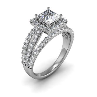 2 Carat Elegant Princess Cut Halo Diamond Engagement Ring in 14k White Gold