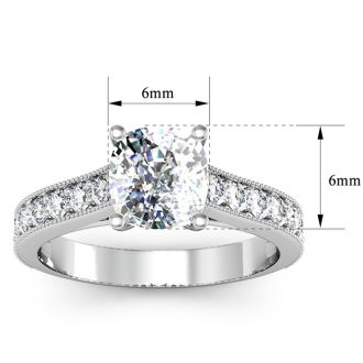 1 1/2 Carat Diamond Engagement Ring With 1 Carat Cushion Cut Center Diamond In 14K White Gold