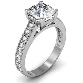 2 Carat Diamond Engagement Ring With 1 1/2 Carat Cushion Cut Center Diamond In 14K White Gold