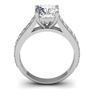 2 Carat Diamond Engagement Ring With 1 1/2 Carat Cushion Cut Center Diamond In 14K White Gold