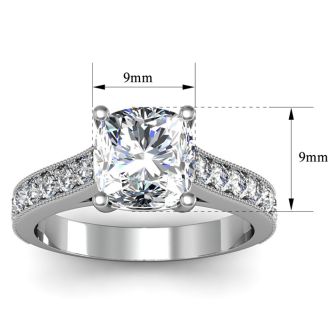 2 Carat Diamond Engagement Ring With 1 1/2 Carat Cushion Cut Center Diamond In 14K White Gold