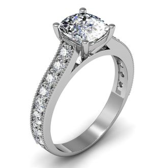 2 1/2 Carat Diamond Engagement Ring With 2 Carat Cushion Cut Center Diamond In 14K White Gold