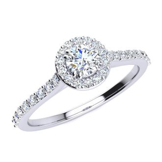 1/2 Carat Halo Diamond Engagement Ring in 14k White Gold
