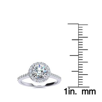 1 Carat Round Halo Diamond Engagement Ring in 14K White Gold. Very Popular, Super Beautiful, Classically Elegant
