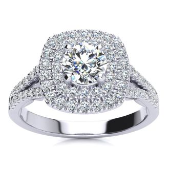 1 Carat Double Halo Diamond Engagement Ring in 14 Karat White Gold