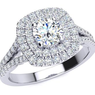 1 Carat Double Halo Diamond Engagement Ring in 14 Karat White Gold