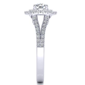 1 Carat Double Halo Diamond Engagement Ring in 14 Karat White Gold
